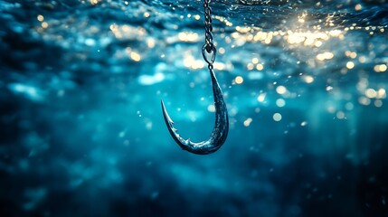 Poster - Login Information Attached To Large Hook Under Water With Sunlight  Phishing Concept : Generative AI