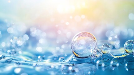 Poster - Oil bubbles close up a circles of water macro abstract light blue background : Generative AI