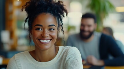 Aufkleber - Happy business people smile during a planning meeting in a startup marketing agency office Diversity collaboration and teamwork in a healthy work environment in an international advert : Generative AI