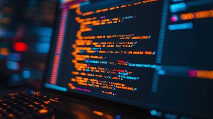 close-up of code on a computer monitor, highlighting the intricate coding concepts and software development strategies used in modern IT and application design