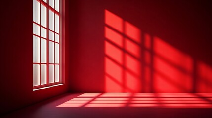 Poster - Abstract red studio background for product presentation Backdrop with shadows of window for display product : Generative AI