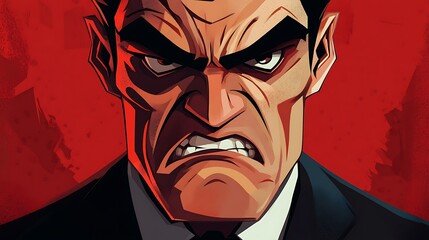 Wall Mural - Angry man with clenched jaw and evil glare, illustration