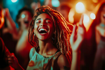 Wall Mural - A group of friends singing and dancing. 