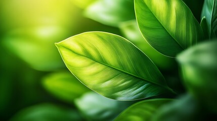 Poster - tropical leaves abstract green leaves texture nature background Closeup tree leaf background Natural background Macro leaf soft focus : Generative AI