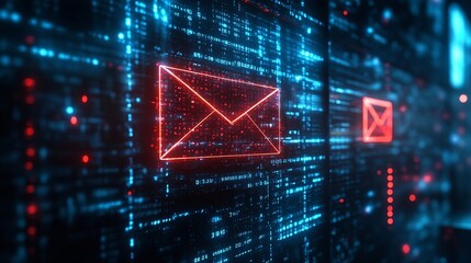 Leinwandbilder - Email security concept Security protection Email from spam virus and phishing Email fraud Scam mail virus alert hacker Check email notification junk and trash mail and compromised info : Generative AI