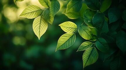 Fototapete - Nature of green leaf in garden at summer Natural green leaves plants using as spring background cover page greenery environment ecology wallpaper : Generative AI
