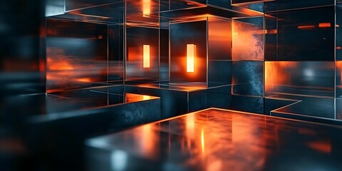 Poster - Abstract 3D Glass Cubes with Orange Glow