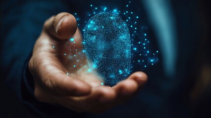 Leinwandbilder - Know your customer KYC concept Biometrics security Businessman holding identity verification symbol for Increase financial security and access personal financial data : Generative AI