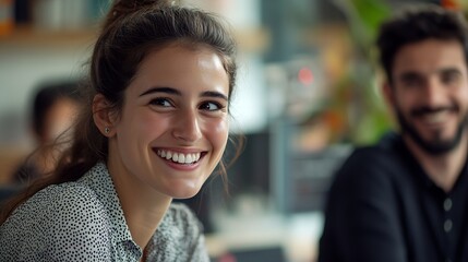 Fototapete - Happy business people smile during a planning meeting in a startup marketing agency office Diversity collaboration and teamwork in a healthy work environment in an international advert : Generative AI