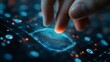 © The Little Hut - Businessman and fingerprint scanning unlock and access to business data network Cloud Biometric identification and cyber security protect business transaction from online digital cyber : Generative AI