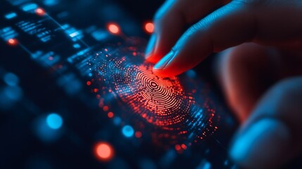 Leinwandbilder - Businessman using fingerprint smartphone business and financial data with virtual graphic data information diagram network connectionbiometrics security innovation technology against d : Generative AI
