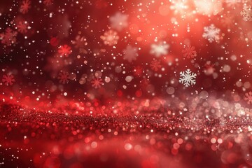 Wall Mural - A red background with snowflakes falling on it, generative ai