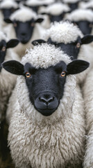 Sticker - Close-up of a sheep with black face and white fleece.