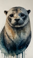 Wall Mural - Half seal watercolor art on a white backdrop.
