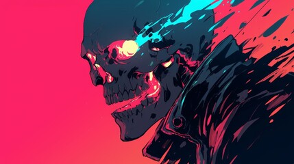 Wall Mural - Burning comics style skull background composition