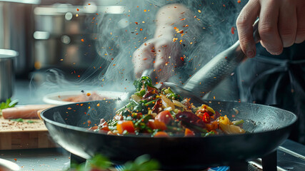 Wall Mural - cooking in the kitchen, close up of a making delicious foods in the kitchen, food on the table