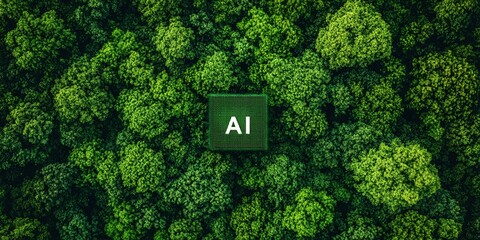 Poster - A square with the letters AI in white, sits on a lush green background.