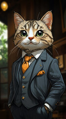 Sticker - A dapper cat in a suit and tie.