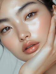 Poster - Close up portrait of a young woman with dewy skin and natural makeup. Asian woman with perfect makeup and clear complexion