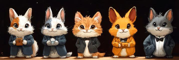 Canvas Print - Five adorable cartoon animals in suits.