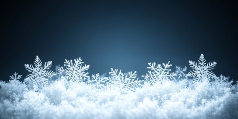 Canvas Print - White snowflakes on a bed of snow against a dark blue background.