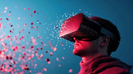 Wall Mural - an abstract representation of vr and ar technologies, showing digital worlds merging with reality.
