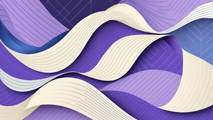 Wall Mural - Abstract white and purple wavy background. Generative Ai.