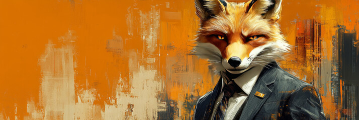 Sticker - A sly fox in a suit looks intently at the camera.