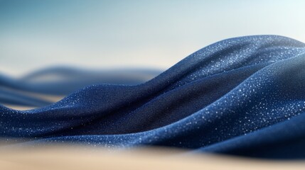 Wall Mural - Soft blue fabric drapes elegantly, creating waves and depth in sunlight