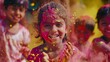 © zaheer - A cheerful group of kids playing with vibrant Holi powders during the festival, surrounded by a burst of colors