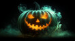 © MOUNSSIF - Green halloween pumpkin with green smoke isolated on dark background