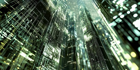 Canvas Print - A futuristic city with tall, glowing buildings.