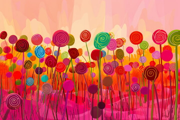 Wall Mural - A colorful field of jelly balls with a bright yellow background.,