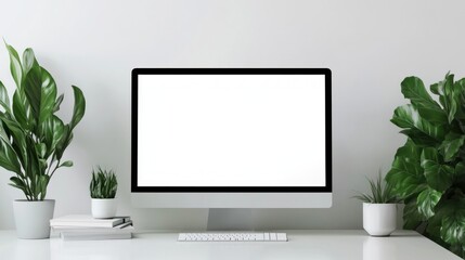 White Desk with Computer Mockup