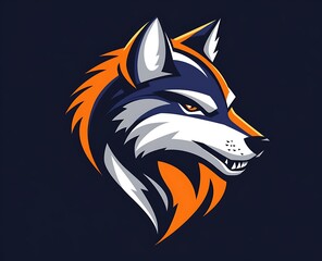 Wall Mural - Wolf Head Mascot Logo Design, Orange, Blue, and White