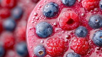 Wall Mural - Macro of smoothie with berry seeds suspended in the thick liquid vivid texture photorealistic art, super macro shot 