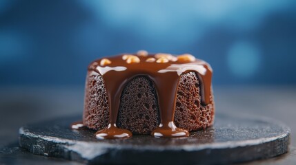 Poster - Macro shot of an oozing chocolate lava cake with molten center and rich texture photorealistic, super macro shot 