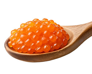 Wall Mural - orange caviar on wooden spoon isolated