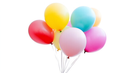 A cluster of colorful balloons, soft pastel tones, light and airy isolated on white background ready to bring joy to any space , cartoon drawing, water color style