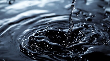 Splash of water creating ripples in dark liquid