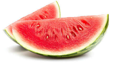 A watermelon slice with bright red flesh, soft green rind isolated on white background ready to bring joy to any space , cartoon drawing, water color style