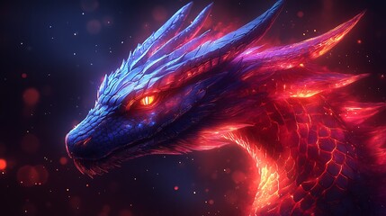 Canvas Print - Fiery Dragon Head with Glowing Red Eyes, Fantasy Illustration