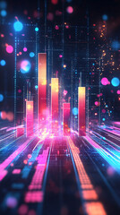 Poster - Glowing abstract financial chart with bokeh effect symbolizing the digital realm and financial markets