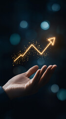 Aufkleber - Businessman holds a shining upward arrow in his hand, representing business growth and achievement