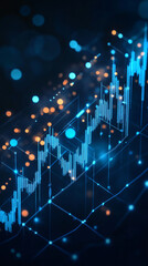 Aufkleber - Glowing stock market chart with growing trend dots on blue background