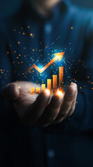 Aufkleber - Businessman holds a glowing chart made of light in his hand as it grows