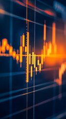 Poster - Orange candlestick chart displaying upward trend on screen, symbolizing success in stock market investing and financial growth