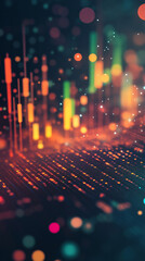 Poster - Dynamic technology backdrop with illuminated charts and flowing data on a grid, perfect for big data or fintech themes