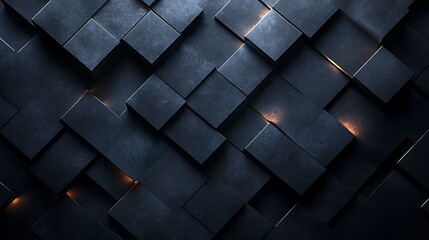 Poster - Abstract 3D Background with Geometric Black Cubes and Glowing Sparkles