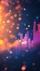 Poster - Bokeh lights and growing trends in a stock market chart: an abstract background